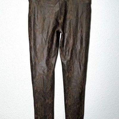 SPANX Faux Leather Snake Skin Print Women's Leggings Brown Small Stretch